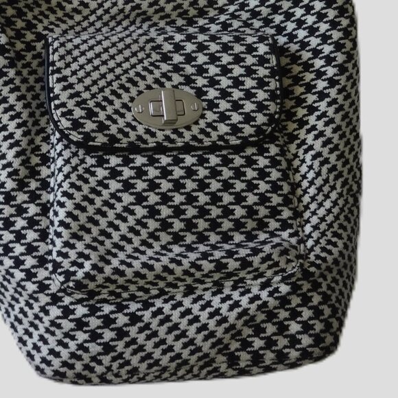 Talbots black & white Houndstooth fabric Bucket bag, Leather handles & trim, VGC - Picture 11 of 14